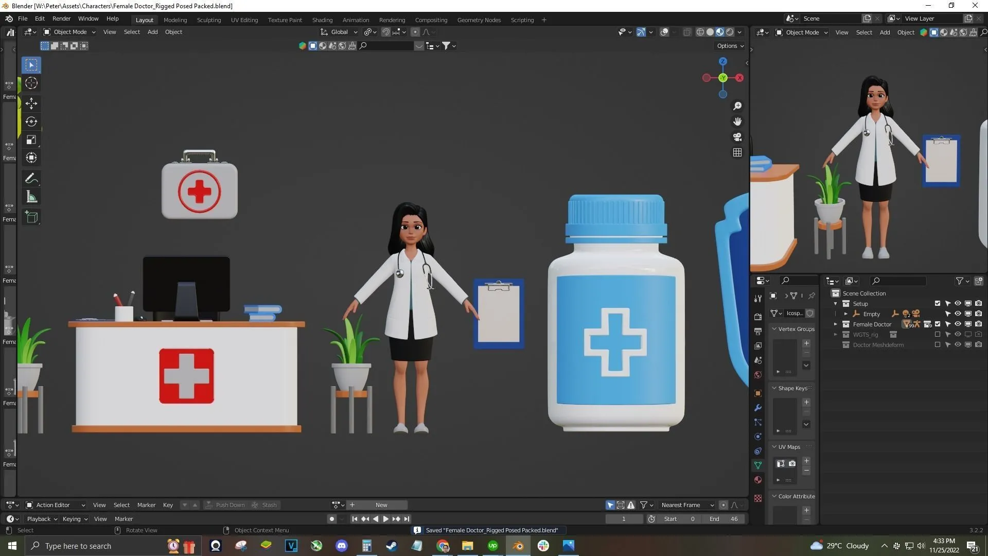 Doctor Cartoon Female Character in Blender workspace
